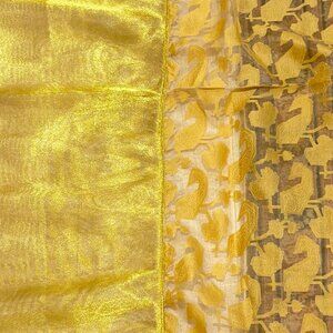 MACASSAR  Beautiful Tablecloth FLOWER pane Satin Plaid Silk  - GOLD